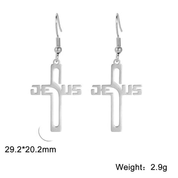 Stainless Steel Christian Jesus Cross Dangle Drop Earrings for Women - Religious Jewellery - The Jewellery Supermarket